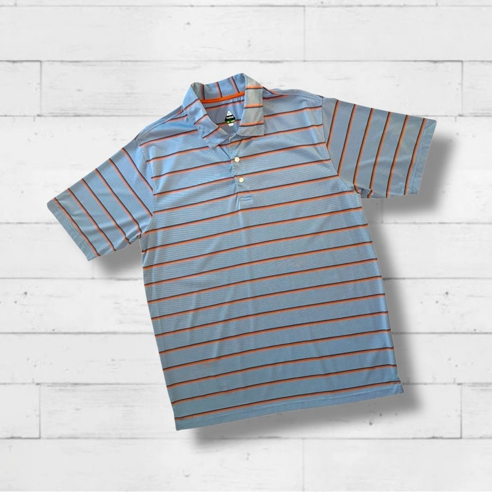Bollé Golf Men’s Polo Shirt XL Blue Orange Stripe Performance Short Sleeve